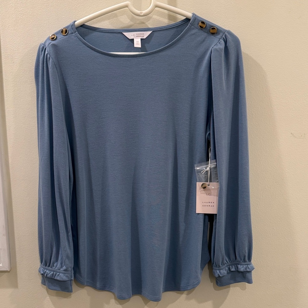LC Lauren Conrad Blue Long Sleeve Top with Button Details